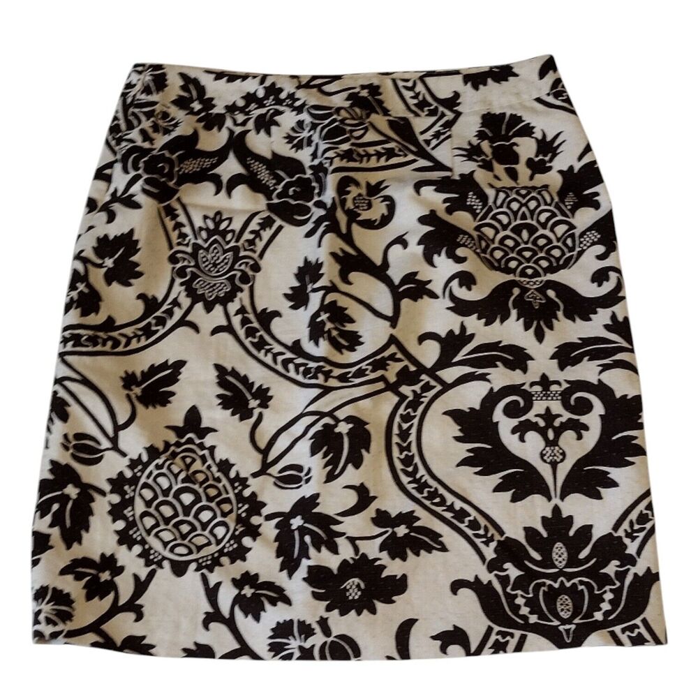 Ann Taylor Size 14 A-Line Midi Length brown & cream Textured Floral Skirt - Picture 4 of 6